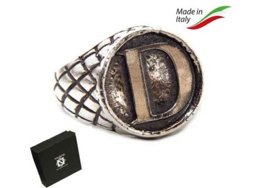 RMB|NALBORI Anello Argento 925 rigato chevalier regolabile lettera D