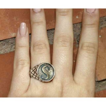 RMB|NALBORI Anello Argento 925 rigato chevalier regolabile lettera S