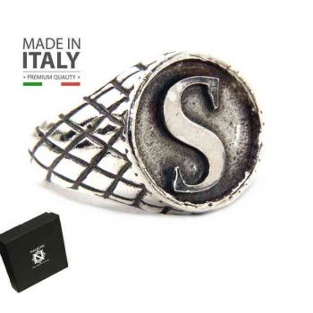 RMB|NALBORI Anello Argento 925 rigato chevalier regolabile lettera S