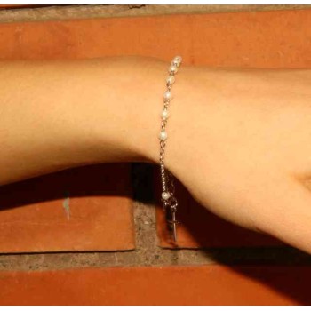RMB|Bracciale rosario in Argento 925 madonna miracolosa e perline bianche