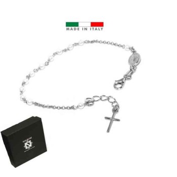 RMB|Bracciale rosario in Argento 925 madonna miracolosa e perline bianche