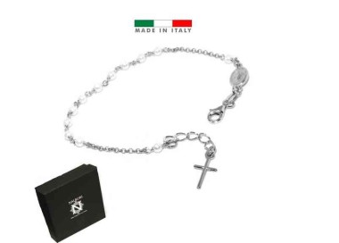 RMB|Bracciale rosario in Argento 925 madonna miracolosa e perline bianche