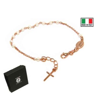 RMB|Bracciale rosario Argento 925 bagno in oro rosa con perline bianche