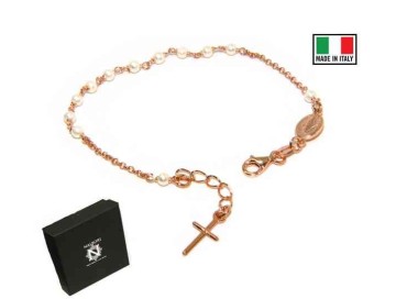 RMB|Bracciale rosario Argento 925 bagno in oro rosa con perline bianche