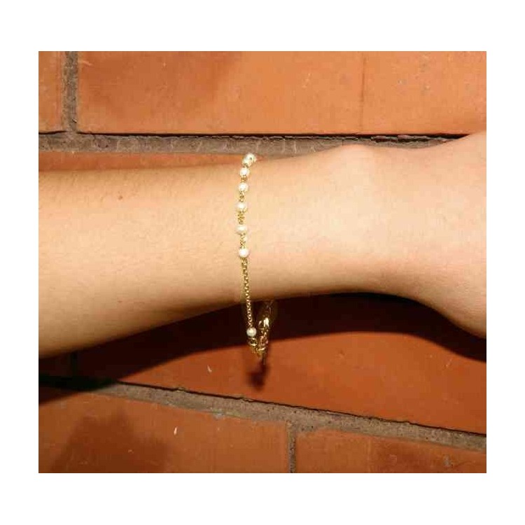 RMB|NALBORI Bracciale rosario Argento 925 bagno in oro giallo con perline bianche