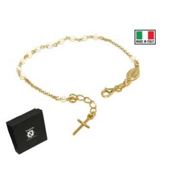 RMB|Rosary bracelet in 925 silver in yellow gold with white beads