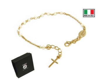 RMB|Rosary bracelet in 925 silver in yellow gold with white beads