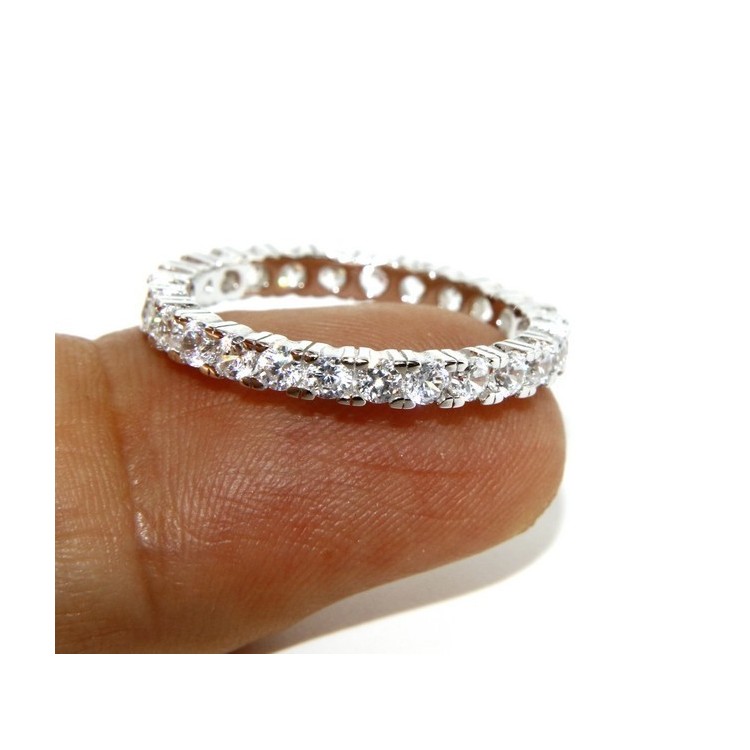 RMB|925 Rhodium: Eternity Infinity faith all around brilliant white cubic zirconia 2.5 mm for men or women