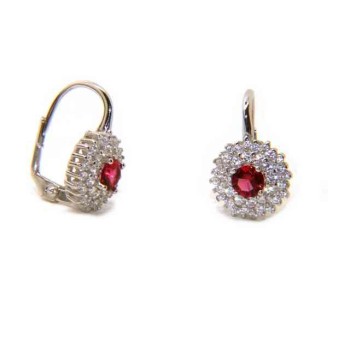 RMB|earrings in silvered 925 sterling silver round of cubic zirconia rubin