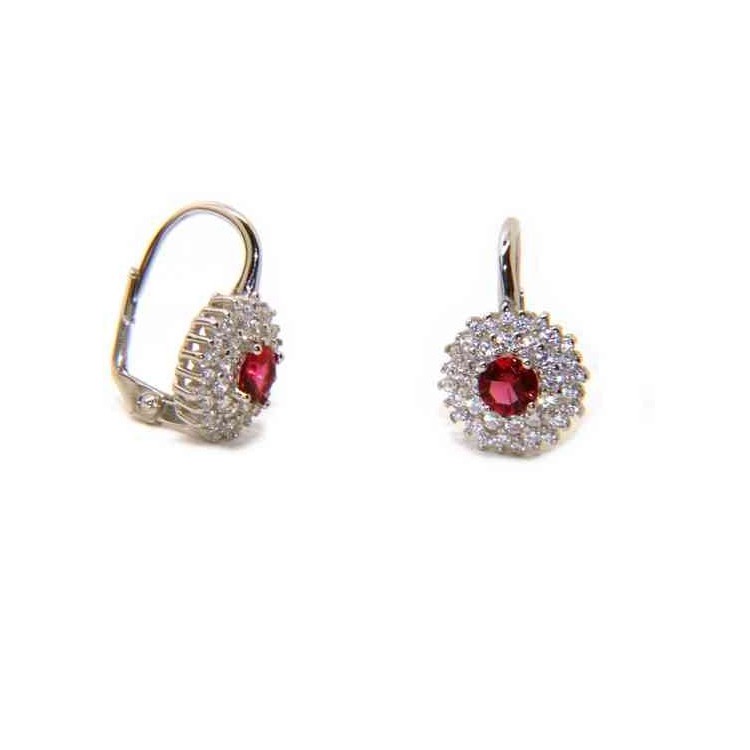 RMB|earrings in silvered 925 sterling silver round of cubic zirconia rubin