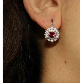 RMB|earrings in silvered 925 sterling silver round of cubic zirconia rubin
