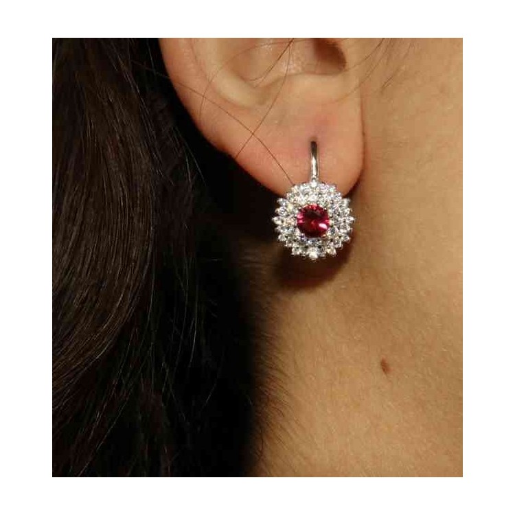 RMB|earrings in silvered 925 sterling silver round of cubic zirconia rubin