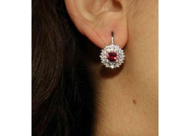 RMB|earrings in silvered 925 sterling silver round of cubic zirconia rubin