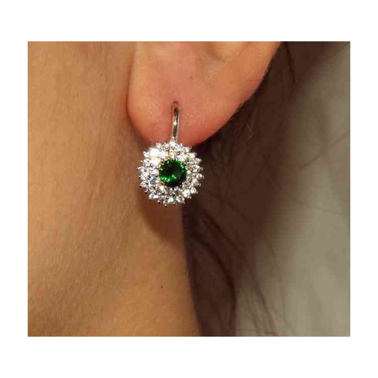 RMB|NALBORI Orecchini monachella in argento 925 tondi rosone di zirconi emerald