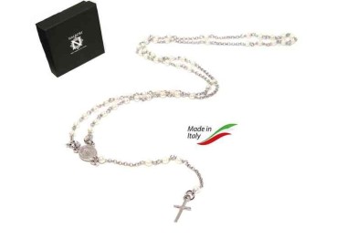 RMB|Collana Rosario donna Argento 925 a Y  perle , bagno oro bianco marca NALBORI