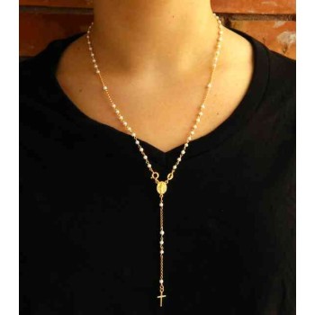 RMB|NALBORI Collana Rosario Argento 925 a Y  perle , bagno oro giallo