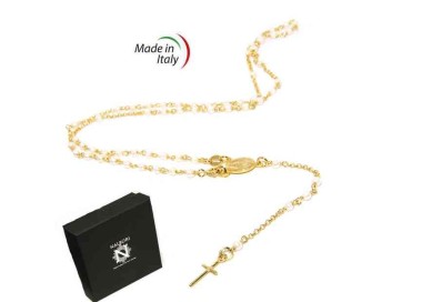 RMB|Y-shaped 925 silver rosary necklace with white pearls 55 cm Yellow gold bath