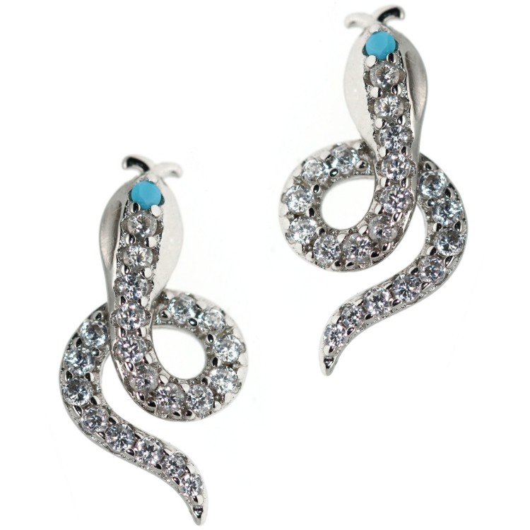 RMB|earrings silver 925 turquoise zircon snake brilliant white tails contrariè