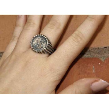 RMB|Anello pallinato argento 925 regolabile chevalier lettera S