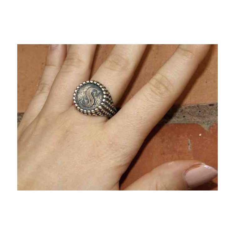 RMB|Ring Silver 925 chevalier shield adjustable letter S