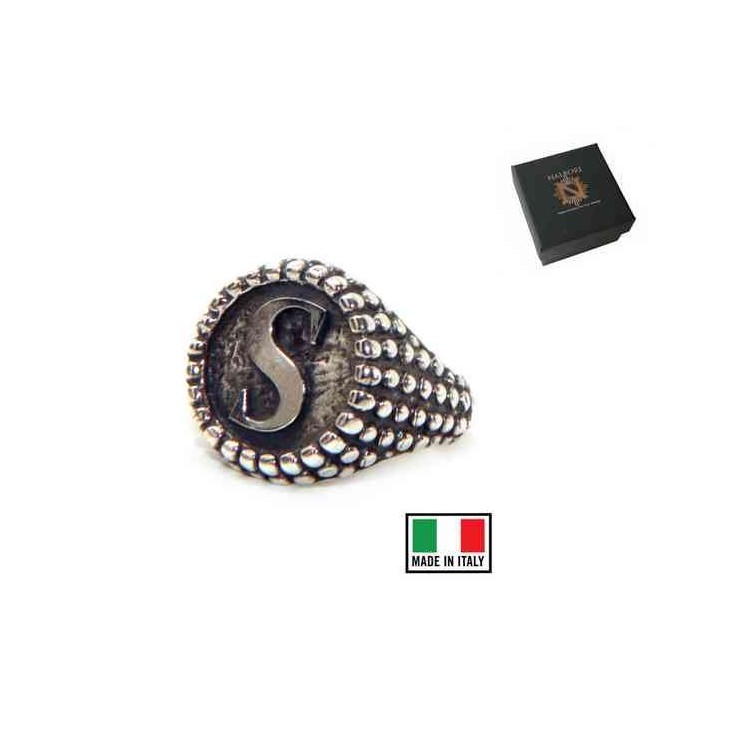 RMB|Anello pallinato argento 925 regolabile chevalier lettera S