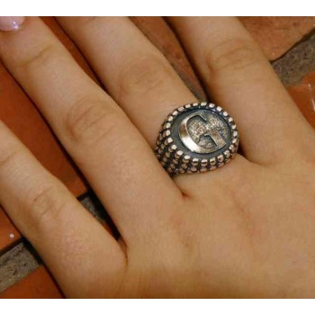 RMB|NALBORI Anello Argento 925 pallinato chevalier regolabile lettera G