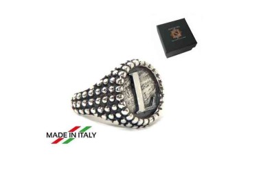 RMB|NALBORI Anello Argento 925 pallinato chevalier regolabile lettera L