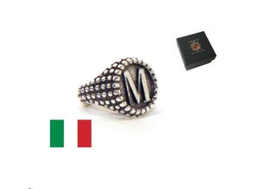 RMB|NALBORI Anello Argento 925 pallinato chevalier regolabile lettera M