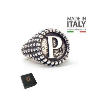RMB|Anello Argento 925 pallinato chevalier regolabile lettera P marca nalbori