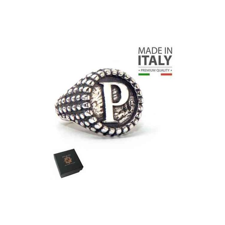 RMB|Anello Argento 925 pallinato chevalier regolabile lettera P marca nalbori