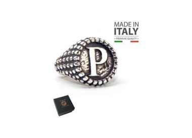 RMB|Anello Argento 925 pallinato chevalier regolabile lettera P marca nalbori