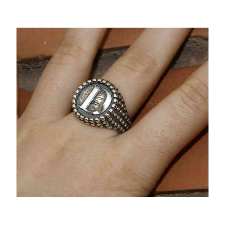 RMB|Ring Silver 925 chevalier shield adjustable letter D brand NALBORI