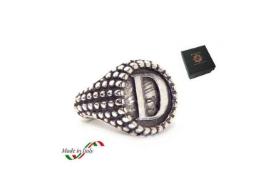 RMB|NALBORI Anello Argento 925 pallinato chevalier regolabile lettera D