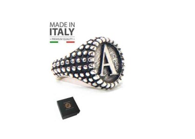 RMB|NALBORI Anello Argento 925 pallinato chevalier regolabile lettera A