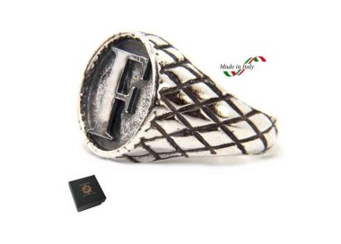 RMB|NALBORI Anello Argento 925 rigato chevalier regolabile lettera F