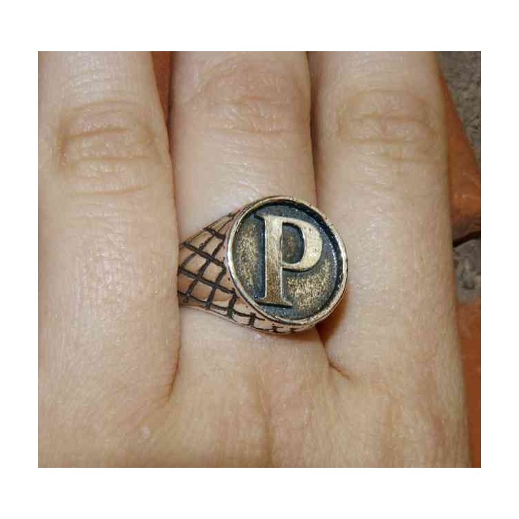 RMB|NALBORI Anello Argento 925 rigato chevalier regolabile lettera P