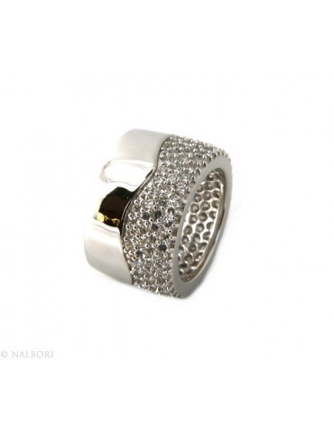 Argento 925 Rodiato : anello donna fascia fascione tubo mezzo pavè zirconi eternity misura 13