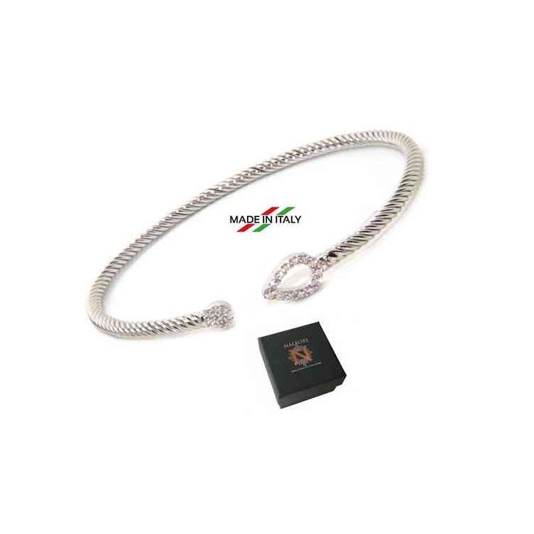 RMB|NALBORI Cable bracciale cavetto rigido aperto con goccia di zirconi