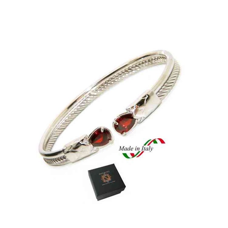 RMB|NALBORI Cable bracciale cavetto rigido aperto con zircone rubin rosso
