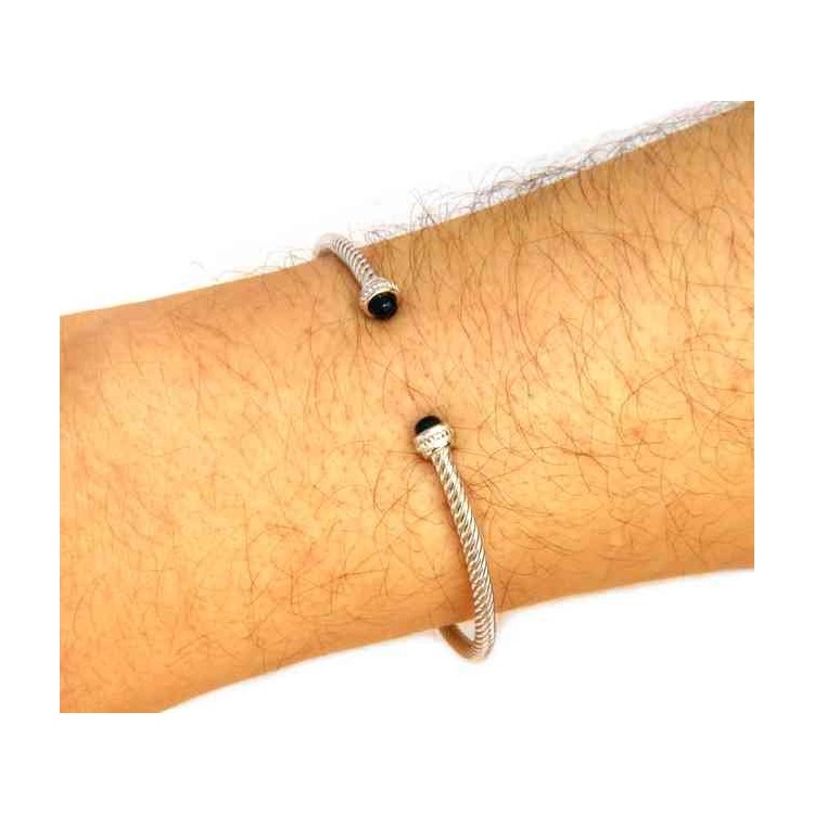 RMB|NALBORI Cable open rigid bracelet with onyx