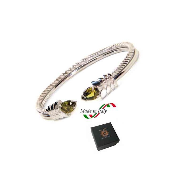 RMB|NALBORI Cable rigid cable bracelet open with green peridot zircon