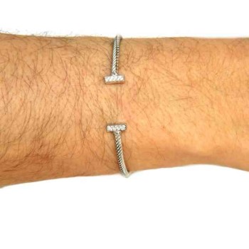 RMB|NALBORI Cable bracciale cavetto rigido aperto con barrette di zirconi