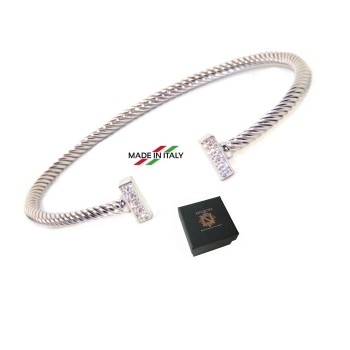 RMB|NALBORI Cable open rigid cable bracelet with cubic zirconia bars