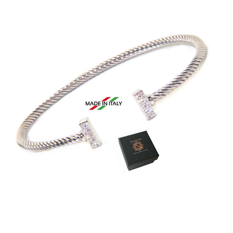 RMB|NALBORI Cable bracciale cavetto rigido aperto con barrette di zirconi
