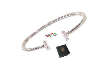 RMB|NALBORI Cable bracciale cavetto rigido aperto con barrette di zirconi
