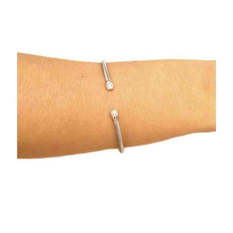 RMB|NALBORI Cable open rigid cable bracelet with cubic zirconia balls