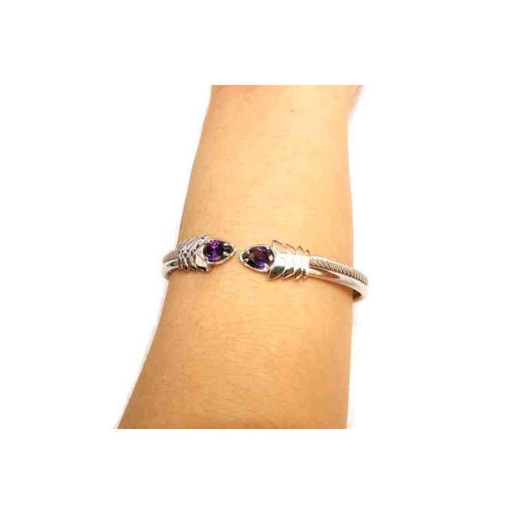 RMB|NALBORI Cable bracciale cavetto rigido aperto con zircone viola ametista