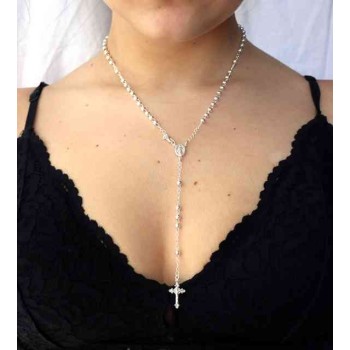 RMB|NALBORI Collana Rosario Argento 925 a Y palline 4 mm 45 cm