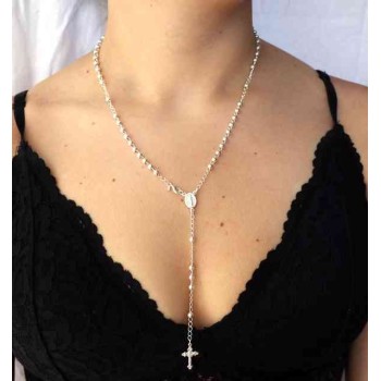 RMB|NALBORI Collana Rosario Argento 925 a Y palline 4 mm 50 cm