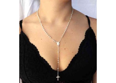 RMB|NALBORI Collana Rosario Argento 925 a Y palline 4 mm 50 cm